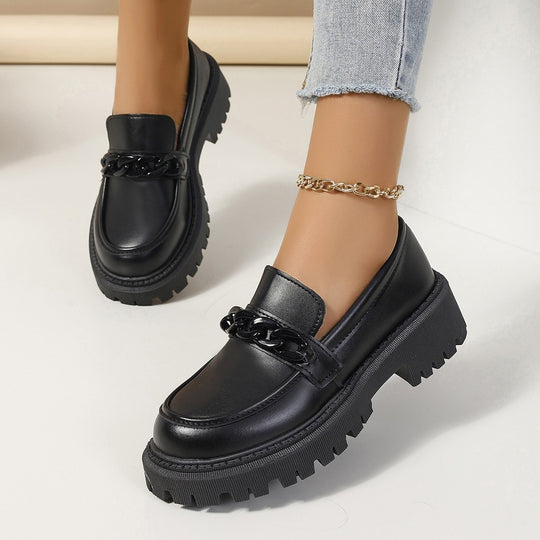 Damen Modische Slip-On-Loafer mit dicker Profilsohle und Kettenapplikation Shop Nory