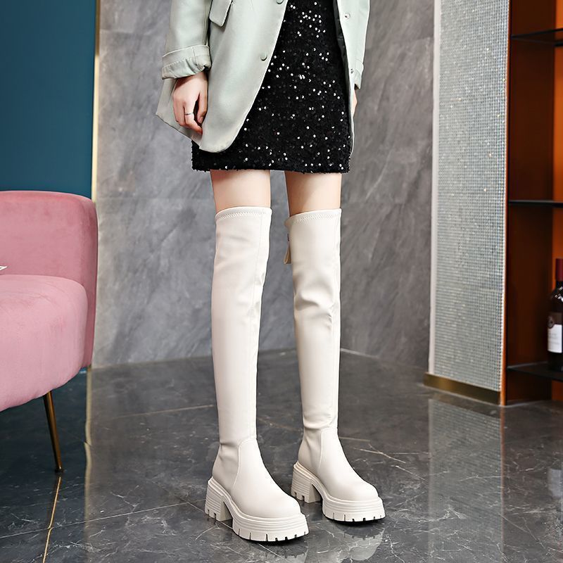 Damen Overknee-Stiefel mit robustem Blockabsatz und elastischem Schaft