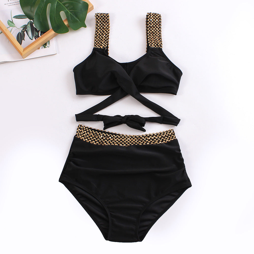 Damen Hochtailliertes Bikini-Set mit stilvollem Wickel-Oberteil