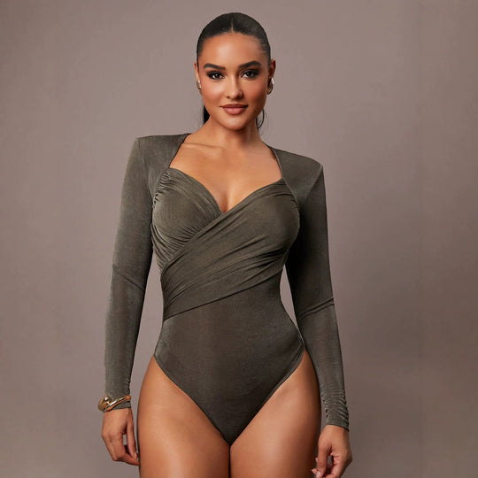 Damen Sculpting-Body mit Wickelfront, Herz-Ausschnitt und langen Ärmeln Shop Nory