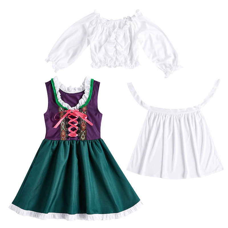 Damen nan dreiteiliges Trachtenkleid Dirndl Kostümset mit Schnürung, tailliertem Rock und abnehmbarer Carmenbluse Shop Nory
