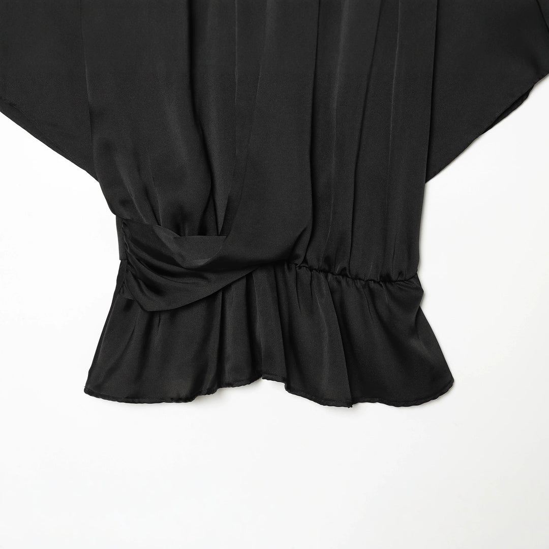 Damen Elegante Bluse mit Stehkragen, geraffter Taille und Volant-Saum Shop Nory