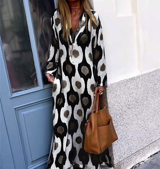 Damen Langes Boho-Maxikleid mit V-Ausschnitt, lockerem Schnitt und auffälligem Allover-Print Shop Nory