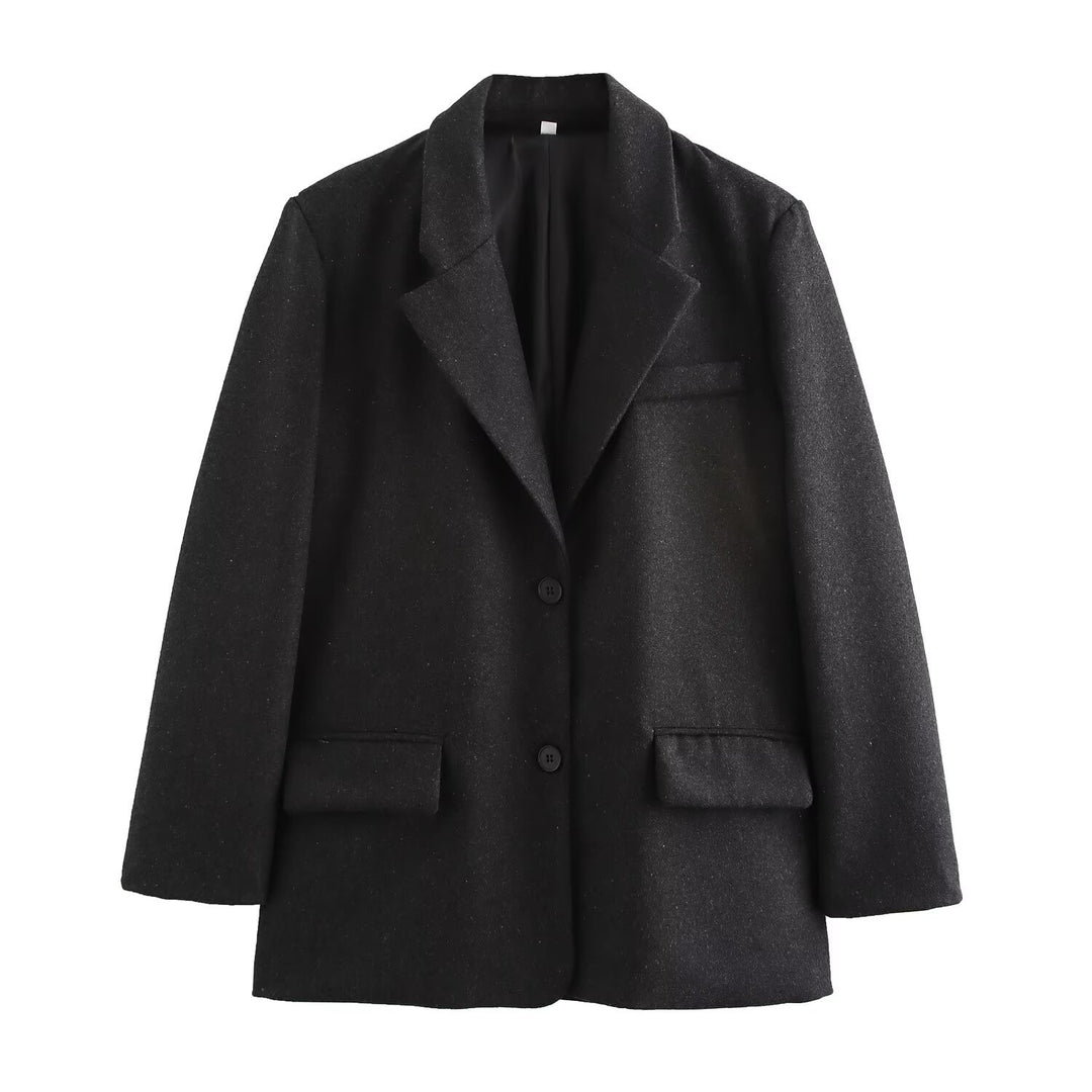 Damen Langer Wollmix-Einreiher-Mantel mit Reverskragen und Pattentaschen Shop Nory