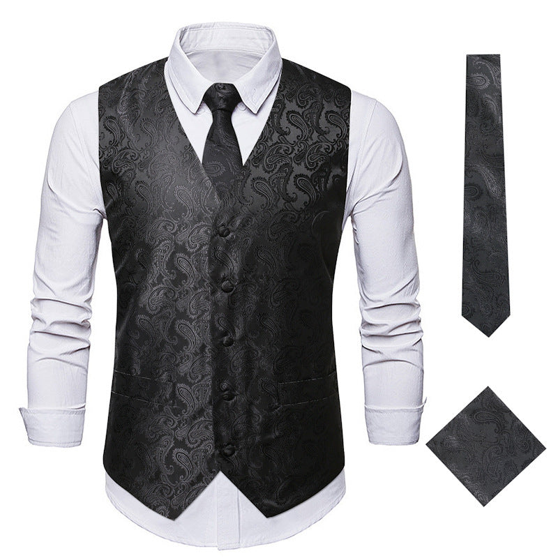 Herren elegante Weste mit feinem Paisleymuster und passendem Krawatten-Set