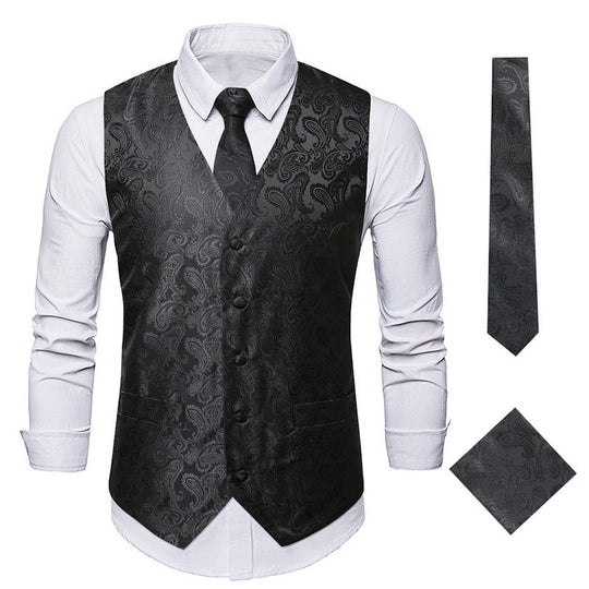 Herren elegante Weste mit feinem Paisleymuster und passendem Krawatten-Set