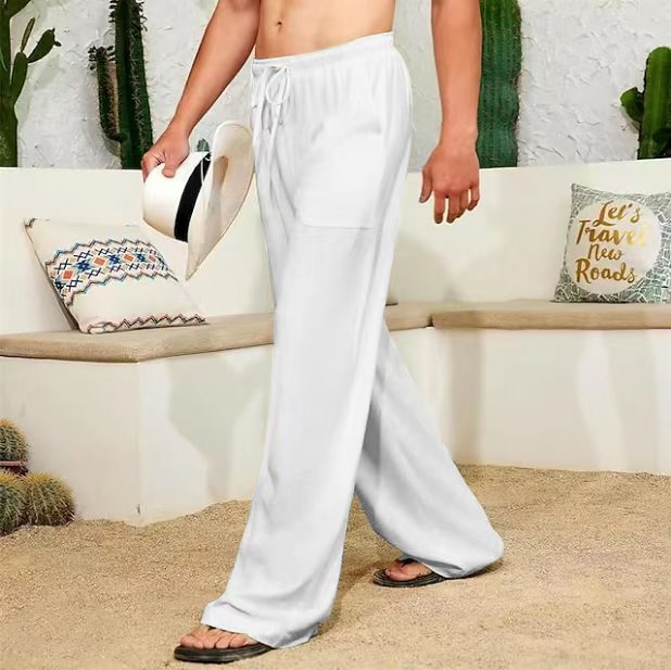 Herren weite Leinenhose mit Tunnelzug, aufgesetzten Seitentaschen und Relaxed-Fit Shop Nory