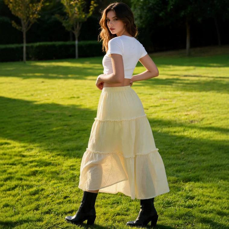Damen Luftiger Stufenrock mit elastischem Bund und transparenter Chiffon‑Optik Shop Nory