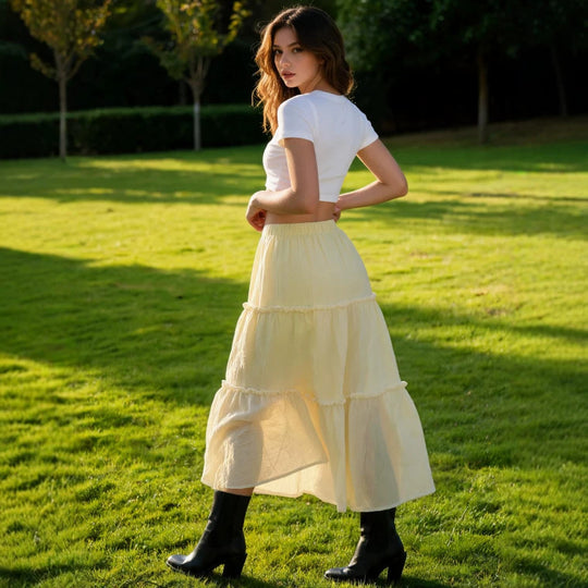 Damen Luftiger Stufenrock mit elastischem Bund und transparenter Chiffon‑Optik Shop Nory