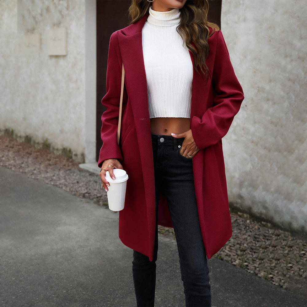 Damen nan langer taillierter Wollmix-Mantel mit Reverskragen, verdeckter Knopfleiste und Seitentaschen Shop Nory