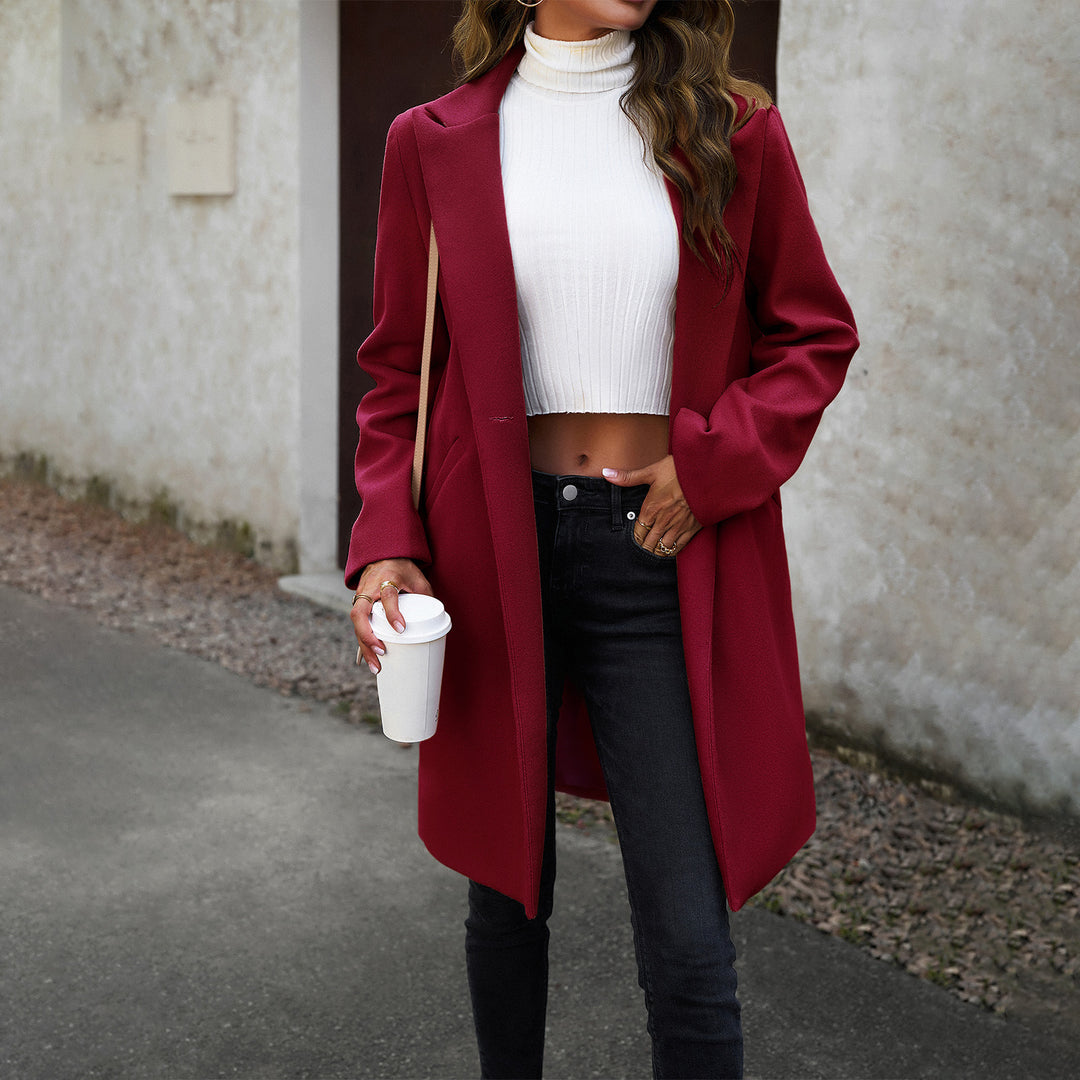 Damen nan langer taillierter Wollmix-Mantel mit Reverskragen, verdeckter Knopfleiste und Seitentaschen Shop Nory