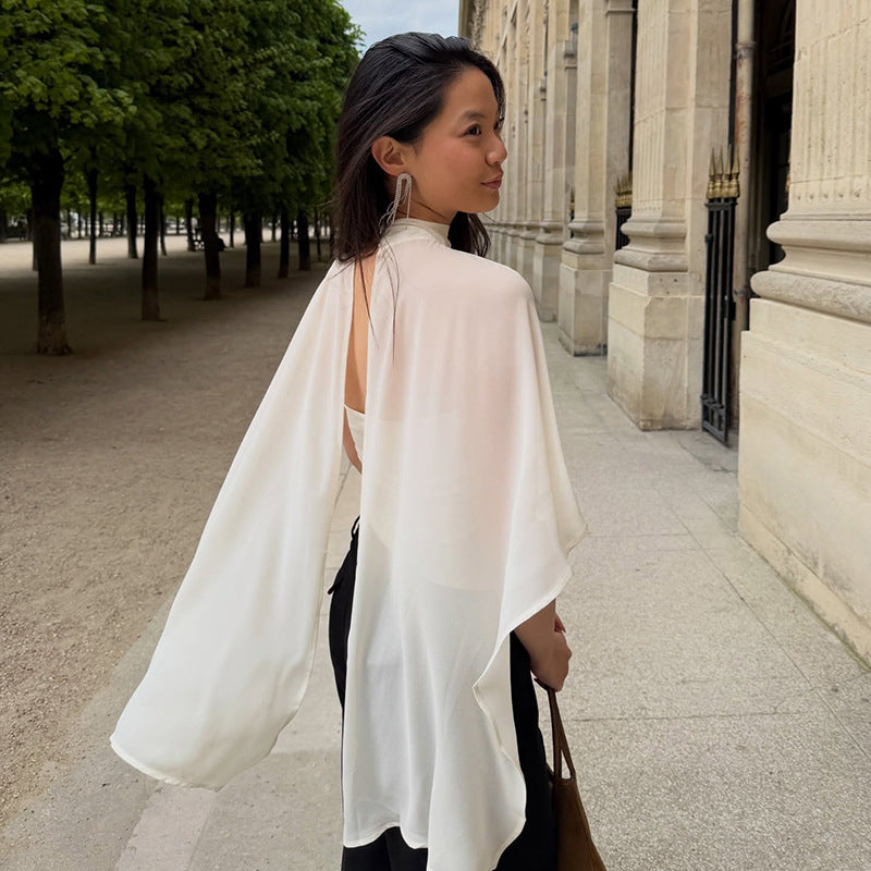 Damen elegantes Top mit transparenten Flügel-Ärmeln