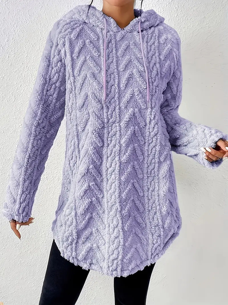 Damen nan kuschelige Kapuzenjacke aus Teddyfleece mit Zopfmuster und gerafftem Saum Shop Nory