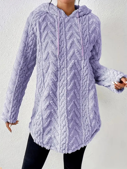 Damen nan kuschelige Kapuzenjacke aus Teddyfleece mit Zopfmuster und gerafftem Saum Shop Nory
