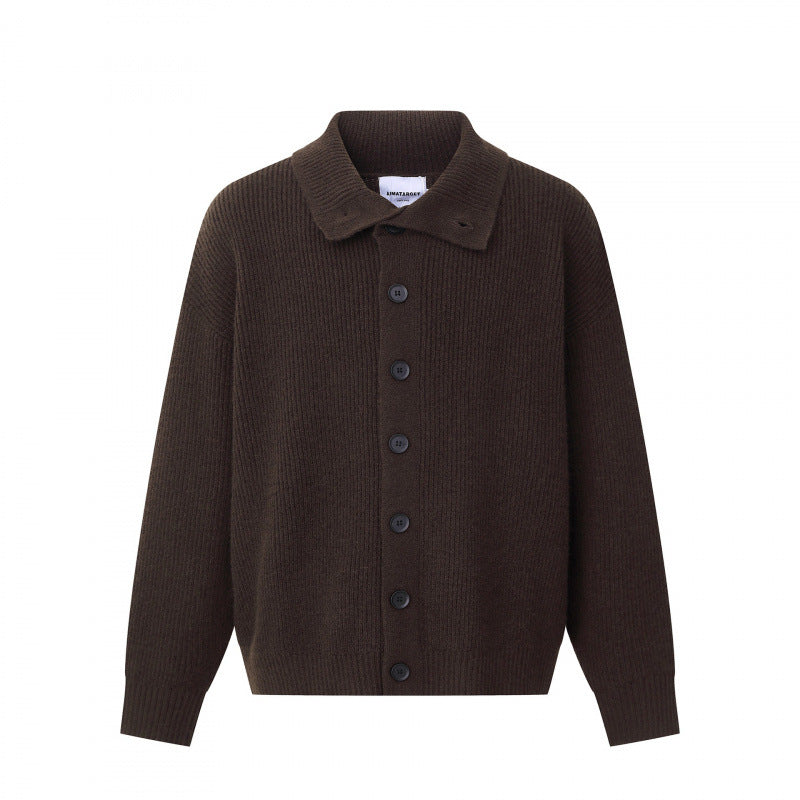 Unisex Boxy-Strickjacke mit Hemdkragen, gerippter Struktur und durchgehender Knopfleiste Shop Nory