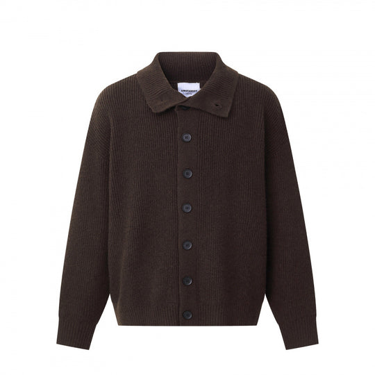 Unisex Boxy-Strickjacke mit Hemdkragen, gerippter Struktur und durchgehender Knopfleiste Shop Nory