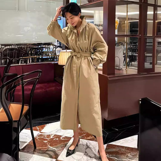 Damen Maxilanger Oversize-Mantel mit hohem Stehkragen, geraffter Rückenpasse und kastiger Silhouette Shop Nory