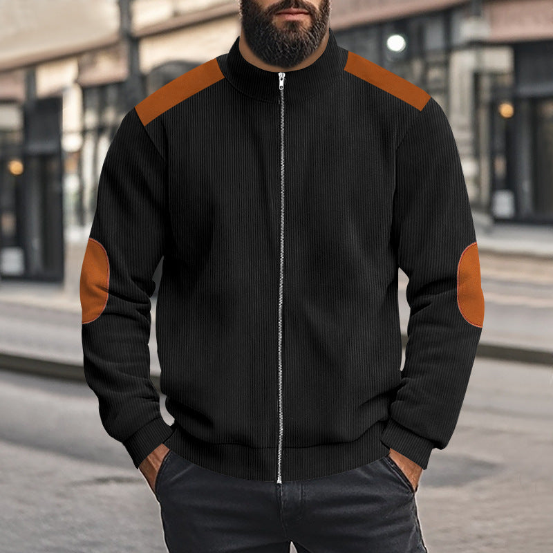 Herren nan Cordjacke mit Reißverschluss Stehkragen und Ellbogen-Patches Shop Nory