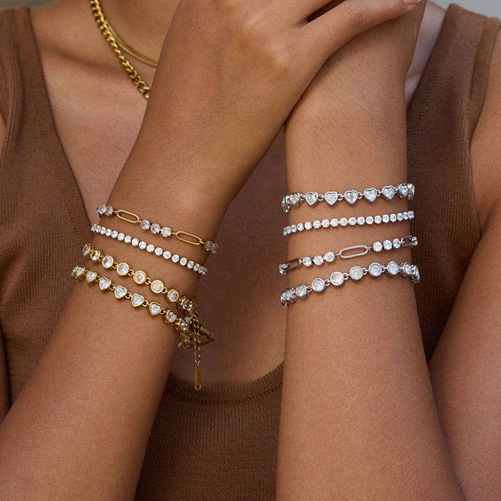 Damen Herzarmband mit funkelnden Zirkonia und hypoallergenen Eigenschaften Shop Nory