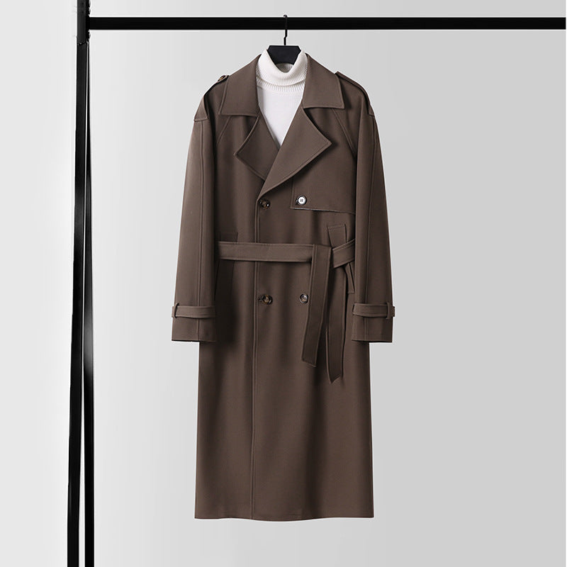 Damen Eleganter Maxi-Trenchcoat aus Wollmischung mit weitem Schalkragen und Bindegürtel Shop Nory