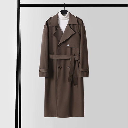 Damen Eleganter Maxi-Trenchcoat aus Wollmischung mit weitem Schalkragen und Bindegürtel Shop Nory
