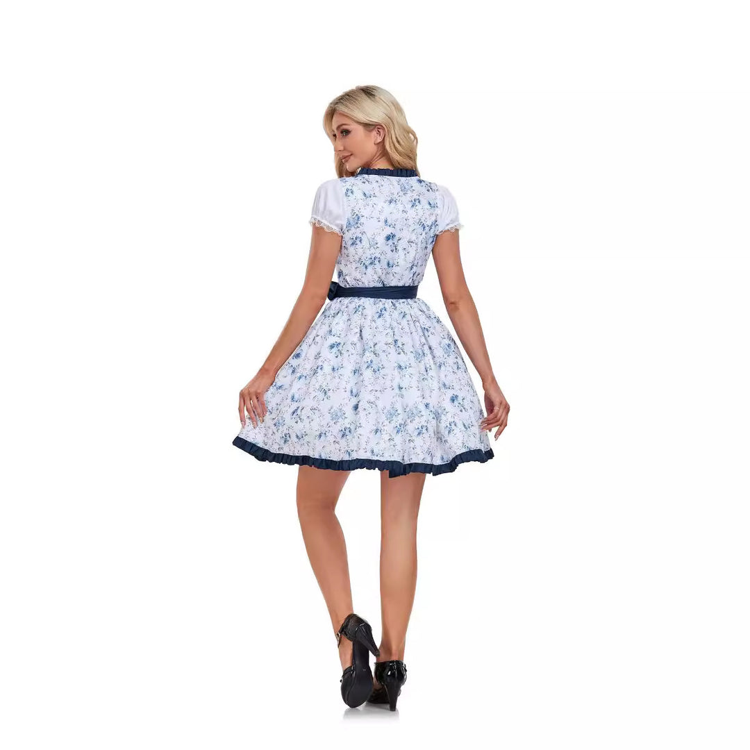Damen nan kurzes traditionelles Dirndl mit Schnürung Spitzenbesatz Puffärmel und Schürze Shop Nory