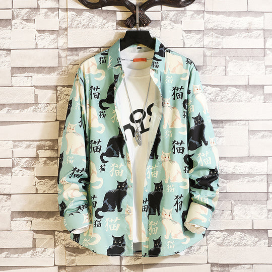Herren langärmliges Hemd mit offenem Reverskragen, kontrastivem Blumenprint und lässiger Regular-Fit Silhouette Shop Nory