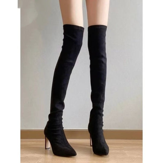 Damen Stretch-Overknee-Stiefel mit spitzer Zehenform und schlankem Stiletto-Absatz Shop Nory