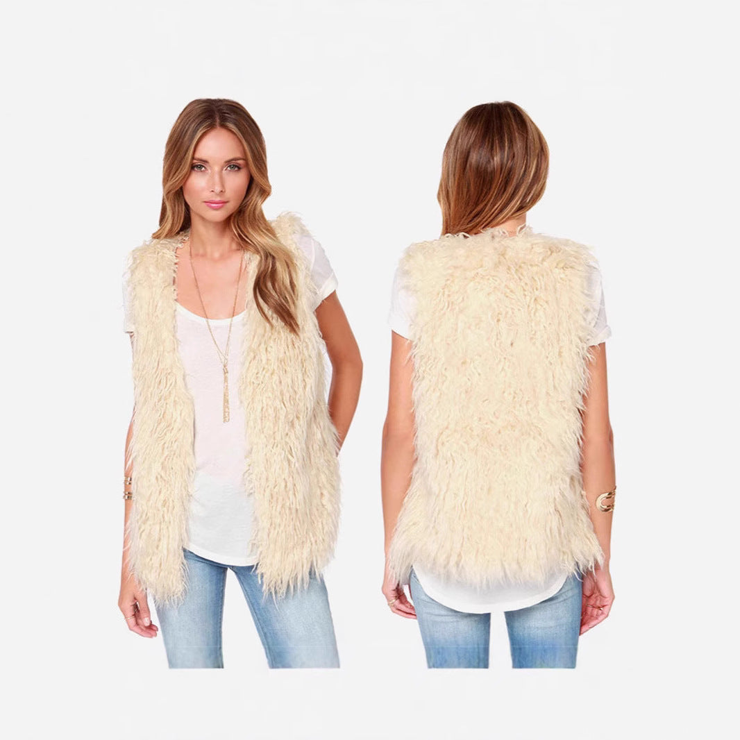 Damen Ärmellose Shaggy‑Kunstfellweste mit langfaserigem Hochflor und offenem Saum Shop Nory