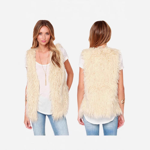 Damen Ärmellose Shaggy‑Kunstfellweste mit langfaserigem Hochflor und offenem Saum Shop Nory