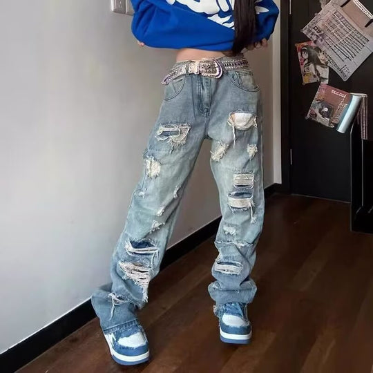 Herren Extraweite Ripped Baggy-Jeans mit tiefem Schritt und ausgeprägten Destroyed-Details Shop Nory