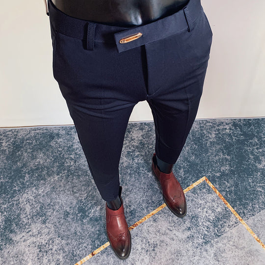 Herren taillierte Slimfit Anzughose mit elastischem Bund, verdecktem Reißverschluss und modischem Gürteldetail Shop Nory