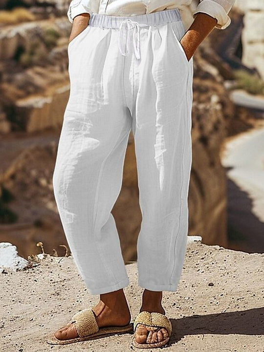 Damen Casual-Chino Leinenoptik Culotte mit elastischem Tunnelzugbund und Eingrifftaschen Shop Nory