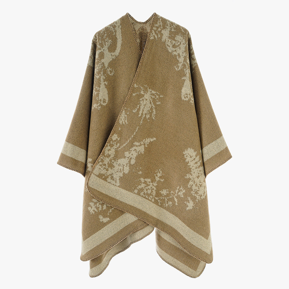 Damen Eleganter Cape‑Poncho im Kimono‑Schnitt mit Jacquard‑Strick Shop Nory