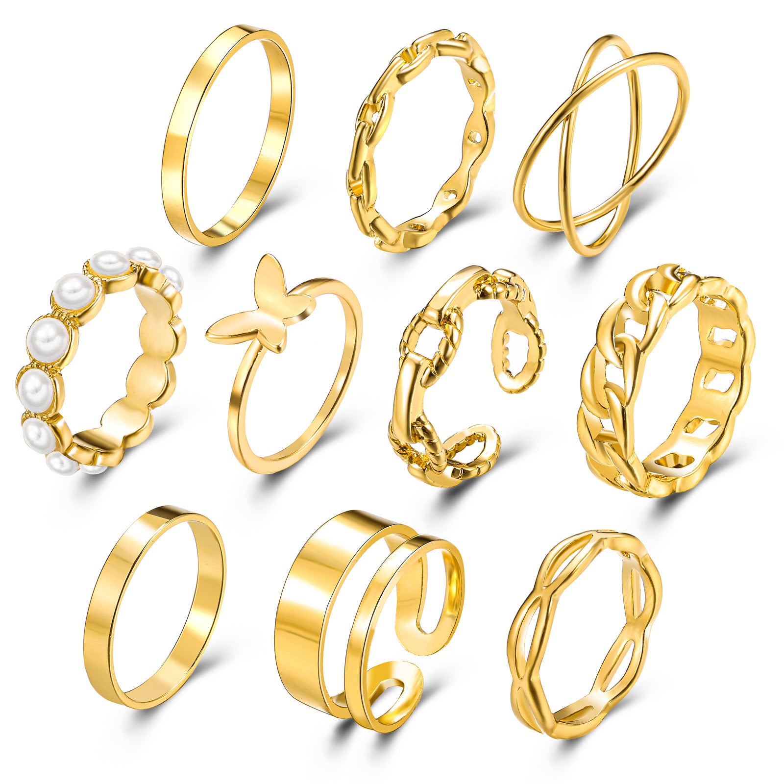Damen Ring-Set mit elegantem Goldakzent und vielseitigen Designs Shop Nory