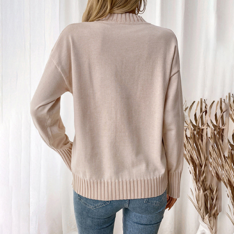 Damen Lässiger Rundhals-Pullover mit 3D-Blüten-Applikationen und gerippten Bündchen Shop Nory