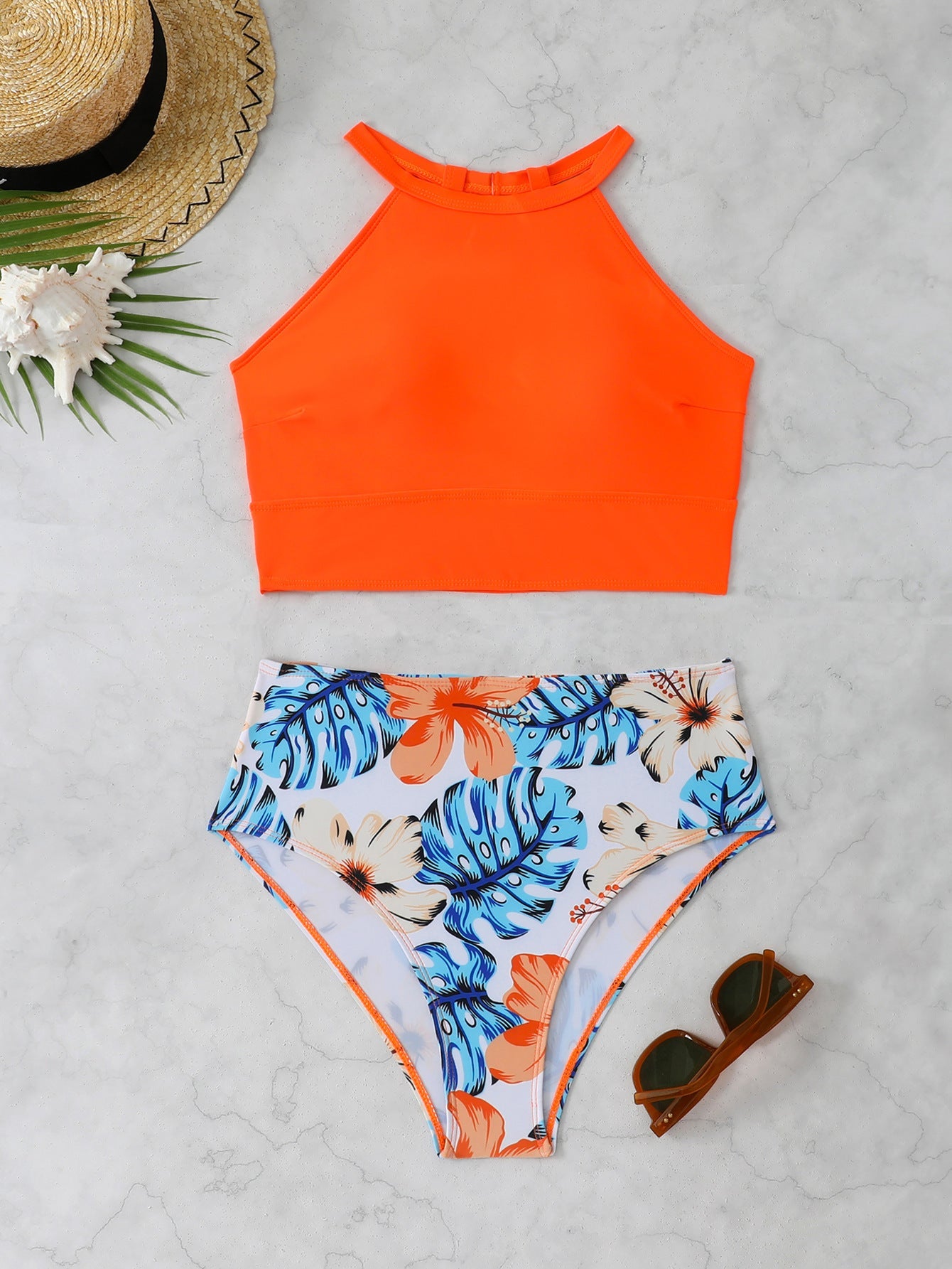 Damen Sportliches Bikini-Set mit hoch geschnittenem Unterteil und modernem Rücken