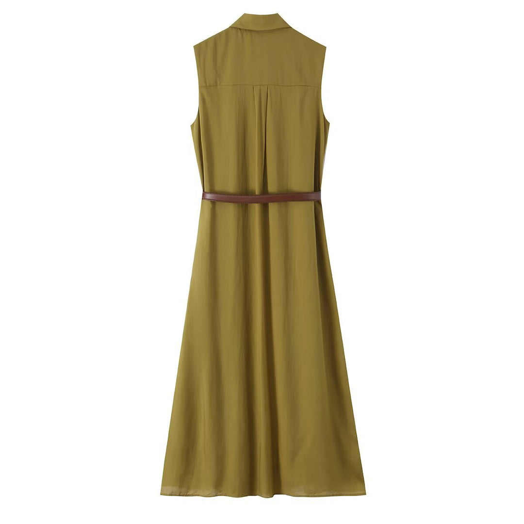 Damen Ärmelloses Hemdblusenkleid mit Kellerfalten, durchgehender Knopfleiste und Taillengürtel Shop Nory
