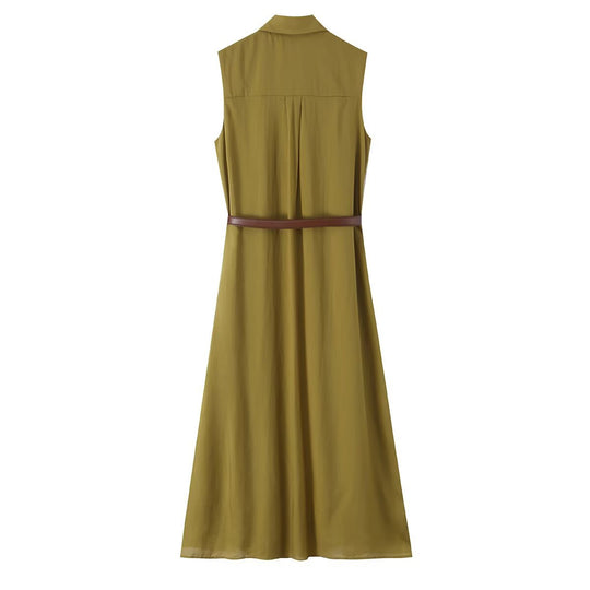 Damen Ärmelloses Hemdblusenkleid mit Kellerfalten, durchgehender Knopfleiste und Taillengürtel Shop Nory