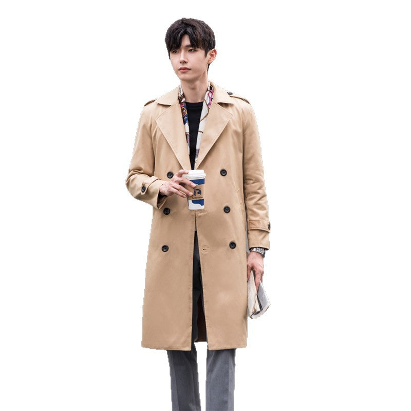 Herren Wasserabweisender Trenchcoat mit Doppelreihe, klassischem Revers und Taillengürtel Shop Nory
