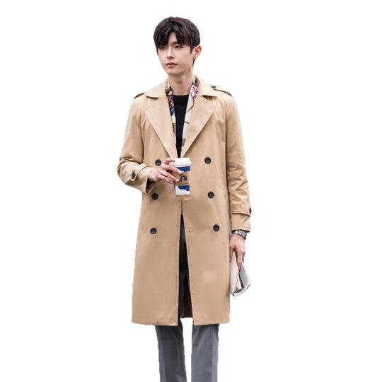 Herren Wasserabweisender Trenchcoat mit Doppelreihe, klassischem Revers und Taillengürtel Shop Nory