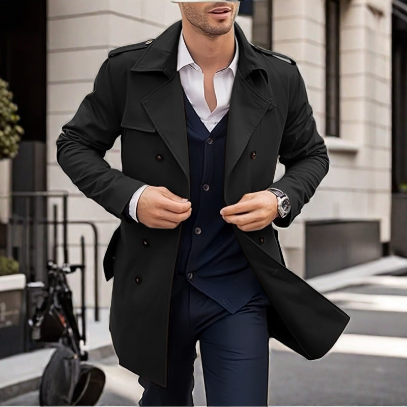 Herren Doppelt-knopf Trenchcoat mit praktischen Taschen