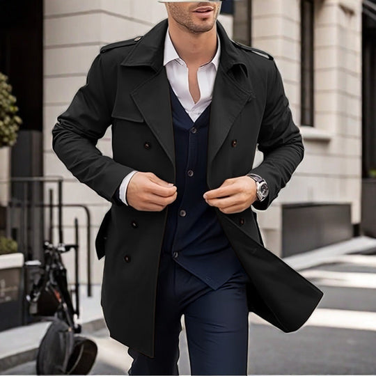 Herren Doppelt-knopf Trenchcoat mit praktischen Taschen