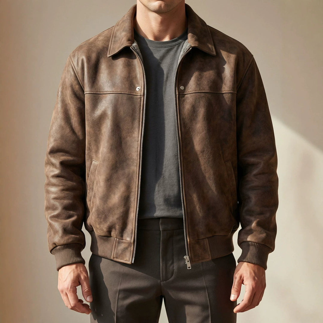 Herren Modische Lederjacke mit klassischem Kragen