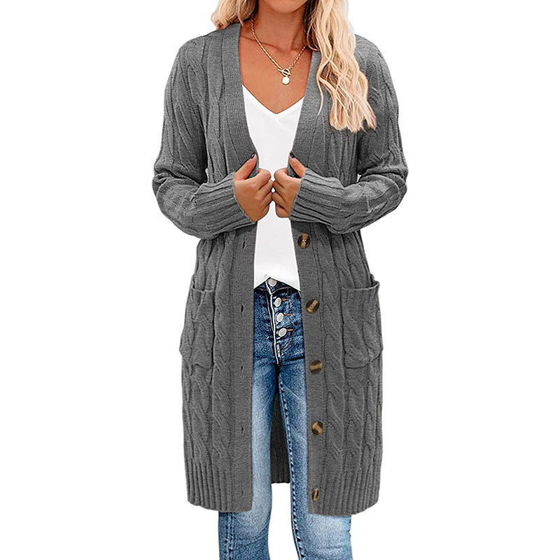 Damen Grobstrickcardigan mit Taschen und Knopfdetails Shopnory