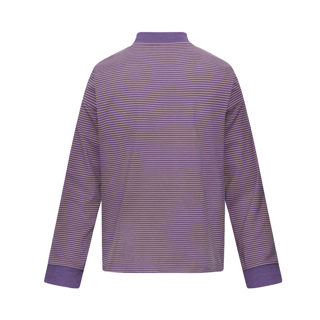 Unisex Gestreiftes Longsleeve mit Stehkragen, Oversize-Schnitt und Katzenprint Shop Nory