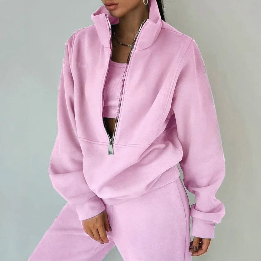 Damen Lässiger Oversized-Hoodie und Jogginghose Set mit Praktischem Reißverschluss