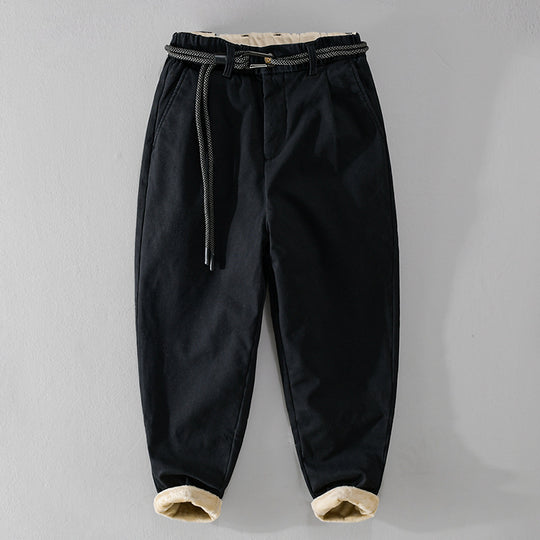 Damen Gefütterte Baumwoll-Chinohose mit elastischem Bund, Karotten-Schnitt und Deko-Gürtel Shop Nory
