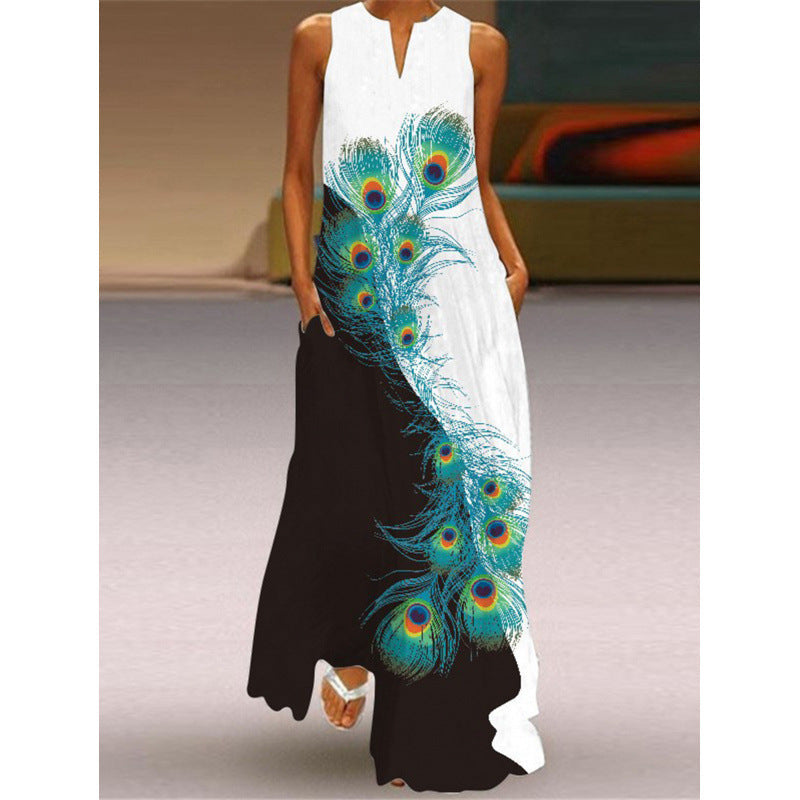 Damen Maxikleid mit elegantem floralem Design und seitlichen Taschen Shopnory