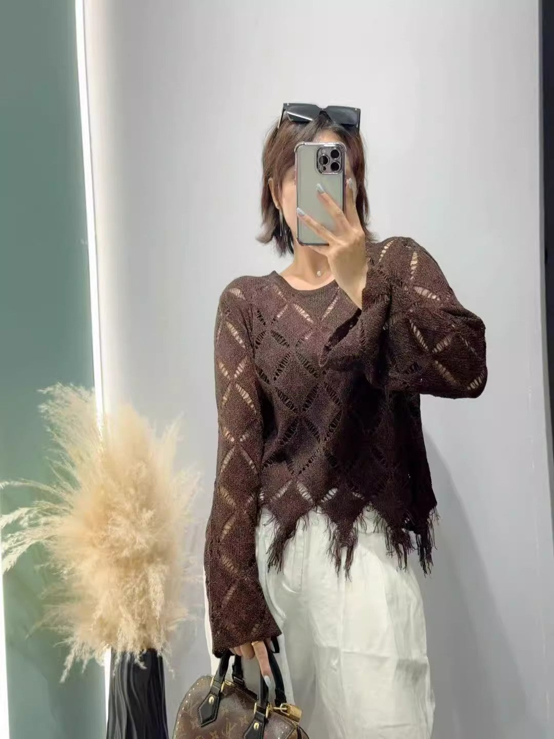 Damen Modischer Strickpullover mit offenen Maschen Shop Nory